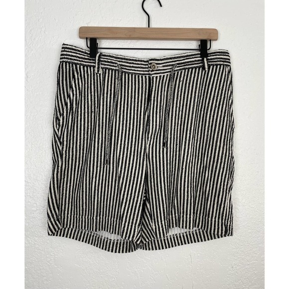 ZARA Black/ White Stripe Textured Drawstring Shorts Size Large - Picture 1 of 3